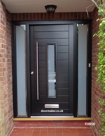contemporary black door and sidelights