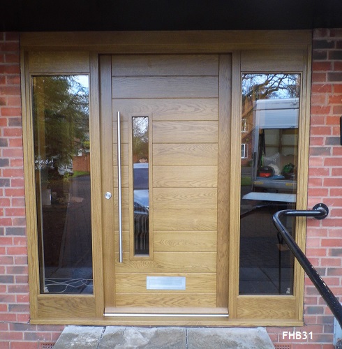 oak contemporary door and sidelites
