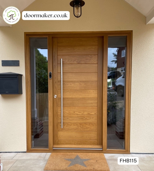 oak contemporary front door and glass sidelights