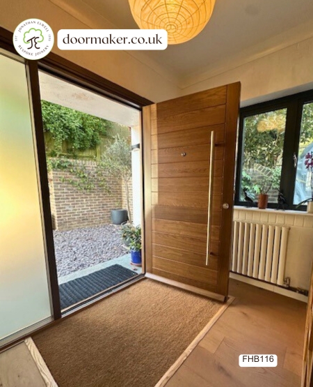contemporary oak  door with sidelights