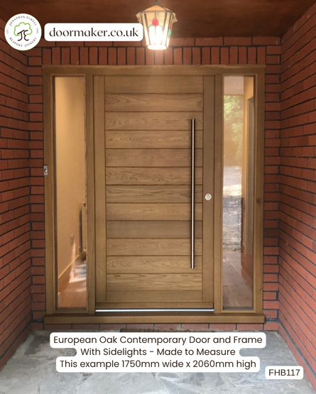 oak contemporary door with sidelights long pull handle