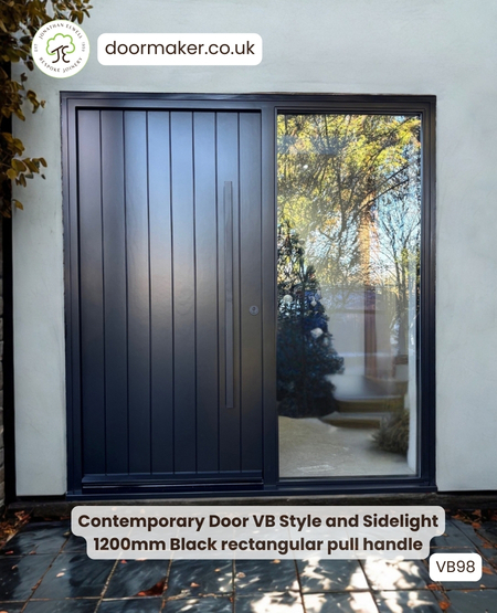 black contemporary door and sidelight