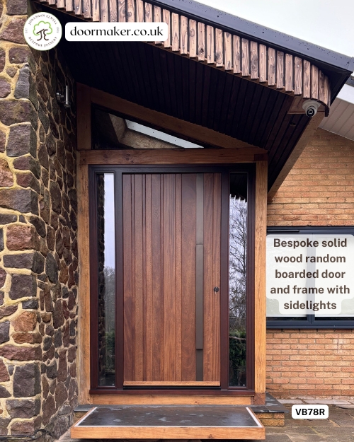 contemporary door made from iroko walnut shade random boards
