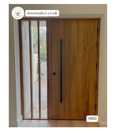 contemporary iroko door with iroko slats ridge door inside view