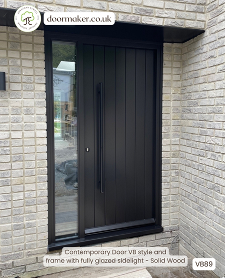 contemporary front door and sidelight - traffic black solid wood