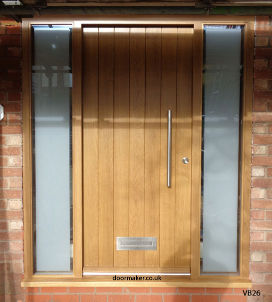 contemporary oak vertical panel door and sidelights