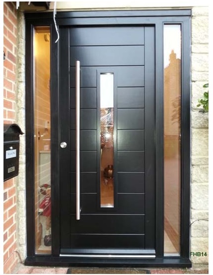 black contemporary door and sidelights black