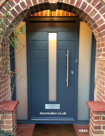 contemporary grey door and sidelights
