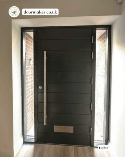 contemporary front door anthracite grey with sidelights inside view