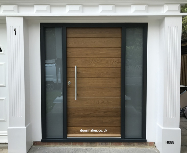 contemporary oak door grey frame sidelights